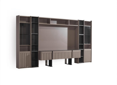 Luxurious Brown Wall unit Stylish Living room Wood Furniture Elegant Shelves